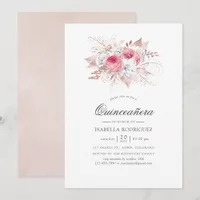 Blush Pink and Rose Gold Floral Quinceañera Invitation