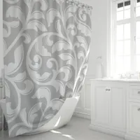 Gray Damask Floral  Vine Shower Curtain