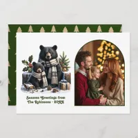 Woodland Bear Family Cozy Forest Christmas Photo Holiday Card