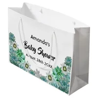 Cacti flowers succulents white Baby Shower Large Gift Bag