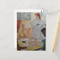 Women with a cheese treat in 1930  postcard