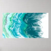 Blue and Turquoise Ocean Waves Digital Ar  Poster