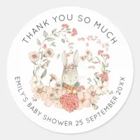 Vintage Bunny Pink Floral Thank You Baby Shower Classic Round Sticker