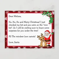 Letter from Santa, Nice List, for Kids  Postcard