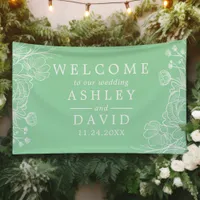 Neo Mint Modern White Floral Welcome Banner