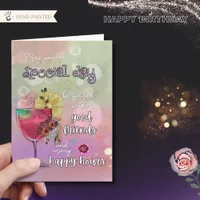 Elegant Neon Cocktail Happy Hour Birthday Folded  Card