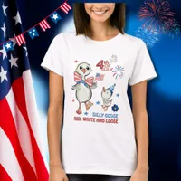 Silly Goose with Flag & Bow 4th of July T-Shirt 