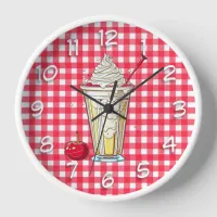 Vanilla Milkshake with Cherries Red Checkered Clock