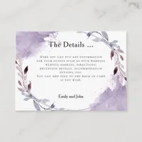 Dreamy Purple Leaves Watercolor Wedding Details Enclosure Card