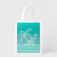 Crab aquamarine colored ocean grocery bag