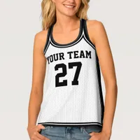 Sports Team Name Number White Black Dot Basketball Tank Top