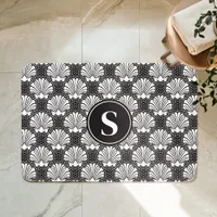 Black and White Seashell Coastal Monogram Bath Mat