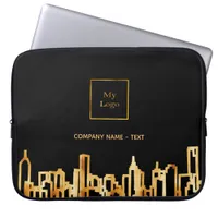 Logo black gold city skyline business real estate laptop sleeve