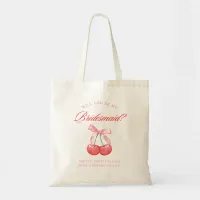 Timeless Coquette Bow Cherry Bridesmaid Proposal Tote Bag