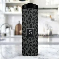 Gray Leopard Animal Print Pattern Monogrammed Thermal Tumbler