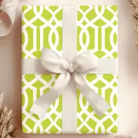 Trendy Lime Green & White Moroccan Trellis Pattern Wrapping Paper