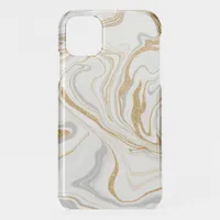 White, Gold and Gray Marble Like Swirls Fluid Art  iPhone 11 Case