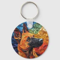 Colorful Belgian Malinois Dog Portrait Keychain