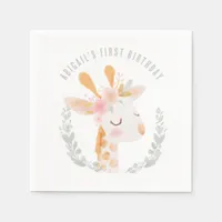 Watercolor Giraffe Safari Zoo First Birthday Party Napkins