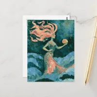 Beautiful Mermaid Octopus Hair Retro Postcard