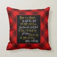 Away In A Manger Lyrics Red Brown Plaid Christmas Throw Pillow