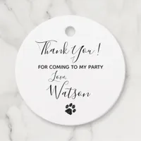 Black White Glitter Paw Print Favor Tags