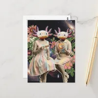 Surreal Funny pair of axolotl breakfast collage Postcard