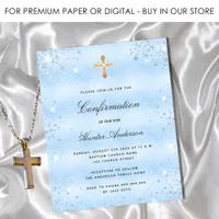 Budget confirmation light blue boy invitation