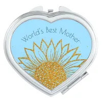 Gold Glitter Sunflower Blue Mother's Day Compact Mirror