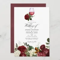 Burgundy Floral Wine Tasting Wedding Photo Invitation