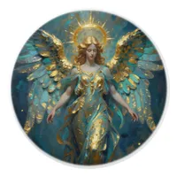 Beautiful Turquoise and Gold Angel Art Ceramic Knob