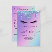 Glitter Blue Eyelash Extension Client Record Business Card