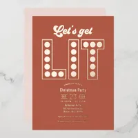 Terracotta Dream Get Lit Retro Christmas Party Foil Invitation
