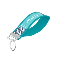 Navy and Turquoise Chevron Monogrammed Wrist Keychain