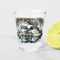 Serene Wolf Family Oasis in Idyllic Nature Shot Glass