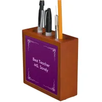 Best Teacher Add Name Purple Textured Pattern Desk Organizer