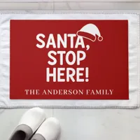 Christmas welcome quote Santa stop here red white Doormat