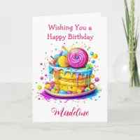 Whimsical Frosted Cake Personalized Birthday Card