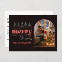 Classic Modern Cozy Arch Photo Merry Christmas Holiday Postcard