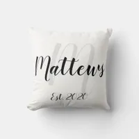 Family Name Monogram and Est. Date Throw Pillow