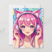 Anime Girl with Headphones | Saying Hi Postcard