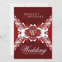 White Lace on Dark Red Unique Wedding Invitations 