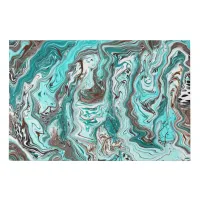 Teal and Black Marble Fluid Art Faux Canvas Print