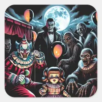 Zombie, Clown, Vamp and Haunted Doll Halloween Square Sticker