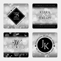 Elegant 25th Silver Wedding Anniversary Coaster Set
