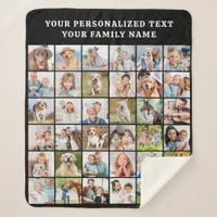 Simple Photo Collage Personalized 36 Picture Black Sherpa Blanket