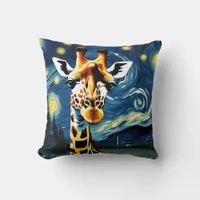 Giraffe in the Starry Night Throw Pillow