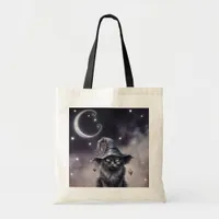 Black Halloween Cat Wearing a Witch Hat  Tote Bag