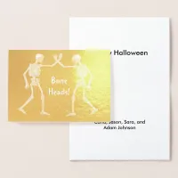 Bone Heads Skeletons Custom Names Happy Halloween Foil Card