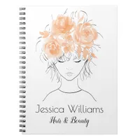 Cute pretty girl peach watercolor roses-Floral Notebook